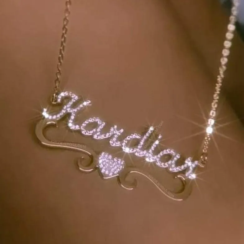 Flourish Heart CZ Custom Nameplate