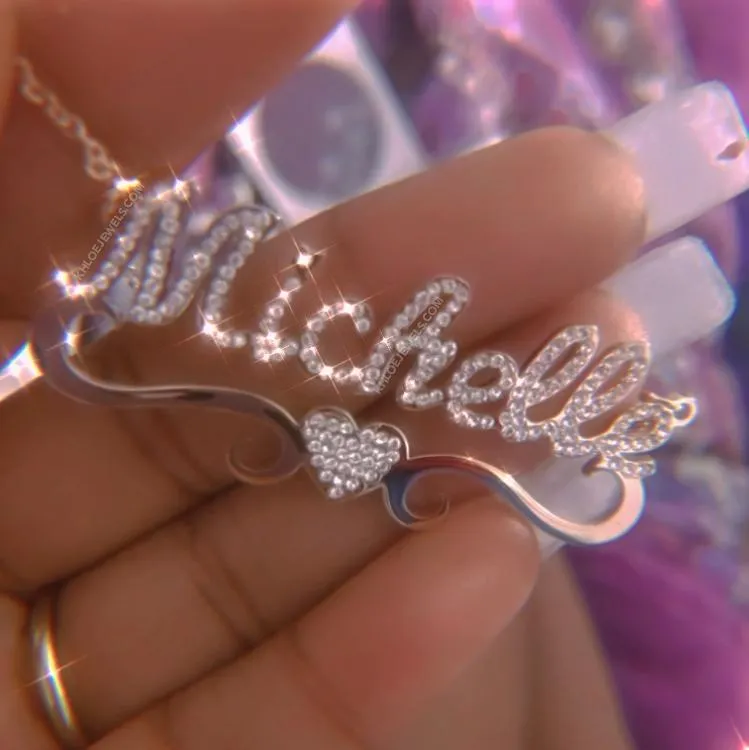 Flourish Heart CZ Custom Nameplate