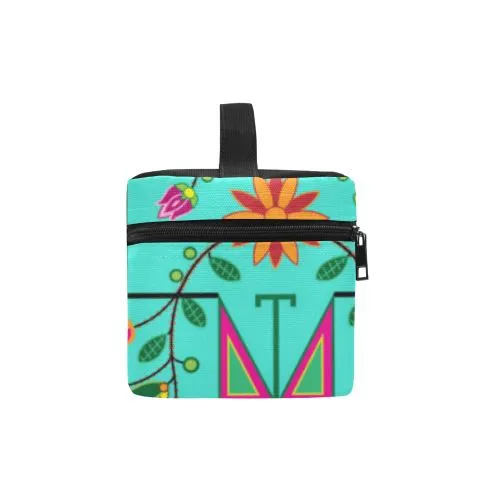 Geometric Floral Summer-Sky Cosmetic Bag/Large