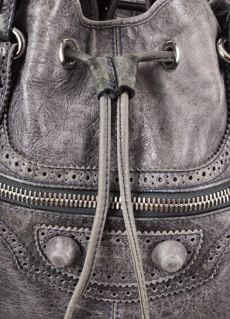 Grey "Arena Giant Covered Pompon" Leather Bucket Bag