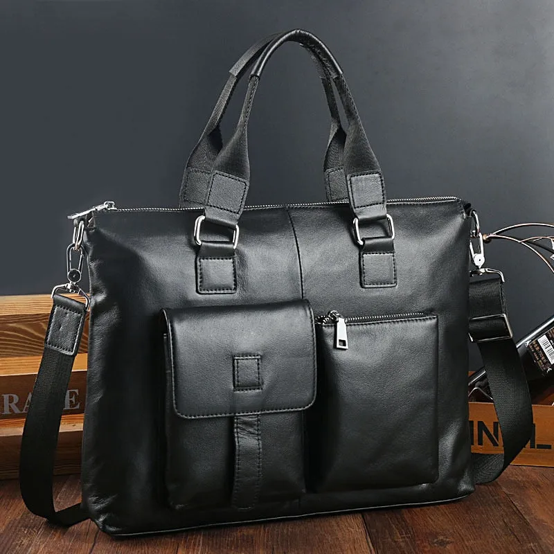 Joyir new Men Briefcases Genuine Leather Leisure mens business bag 14 Inch Computer Laptop Bags