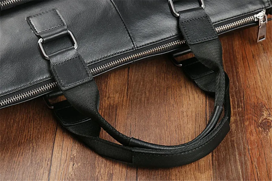 Joyir new Men Briefcases Genuine Leather Leisure mens business bag 14 Inch Computer Laptop Bags