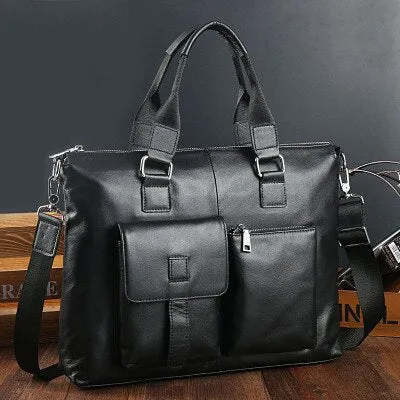 Joyir new Men Briefcases Genuine Leather Leisure mens business bag 14 Inch Computer Laptop Bags