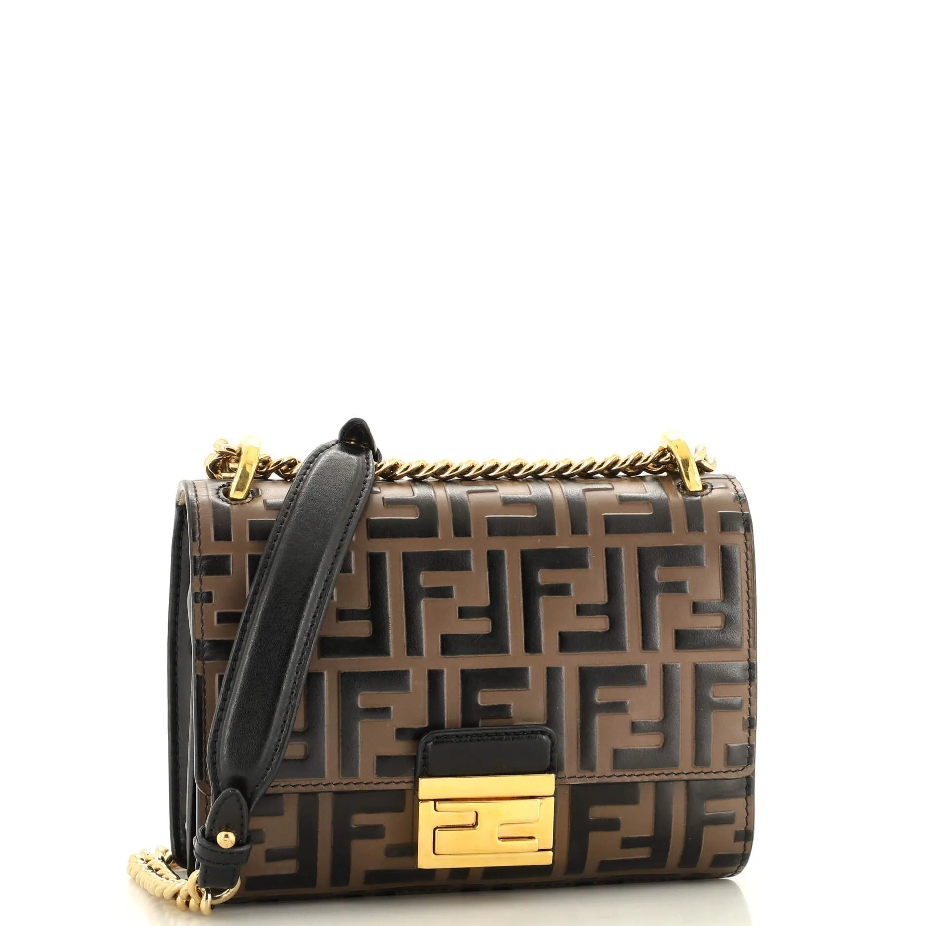 Kan U Shoulder Bag Zucca Embossed Leather Small
