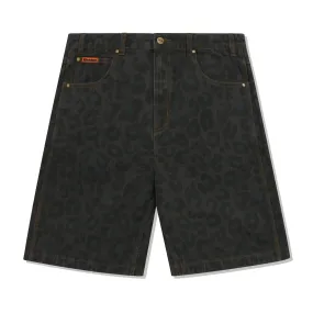 Leopard Denim Shorts, Black