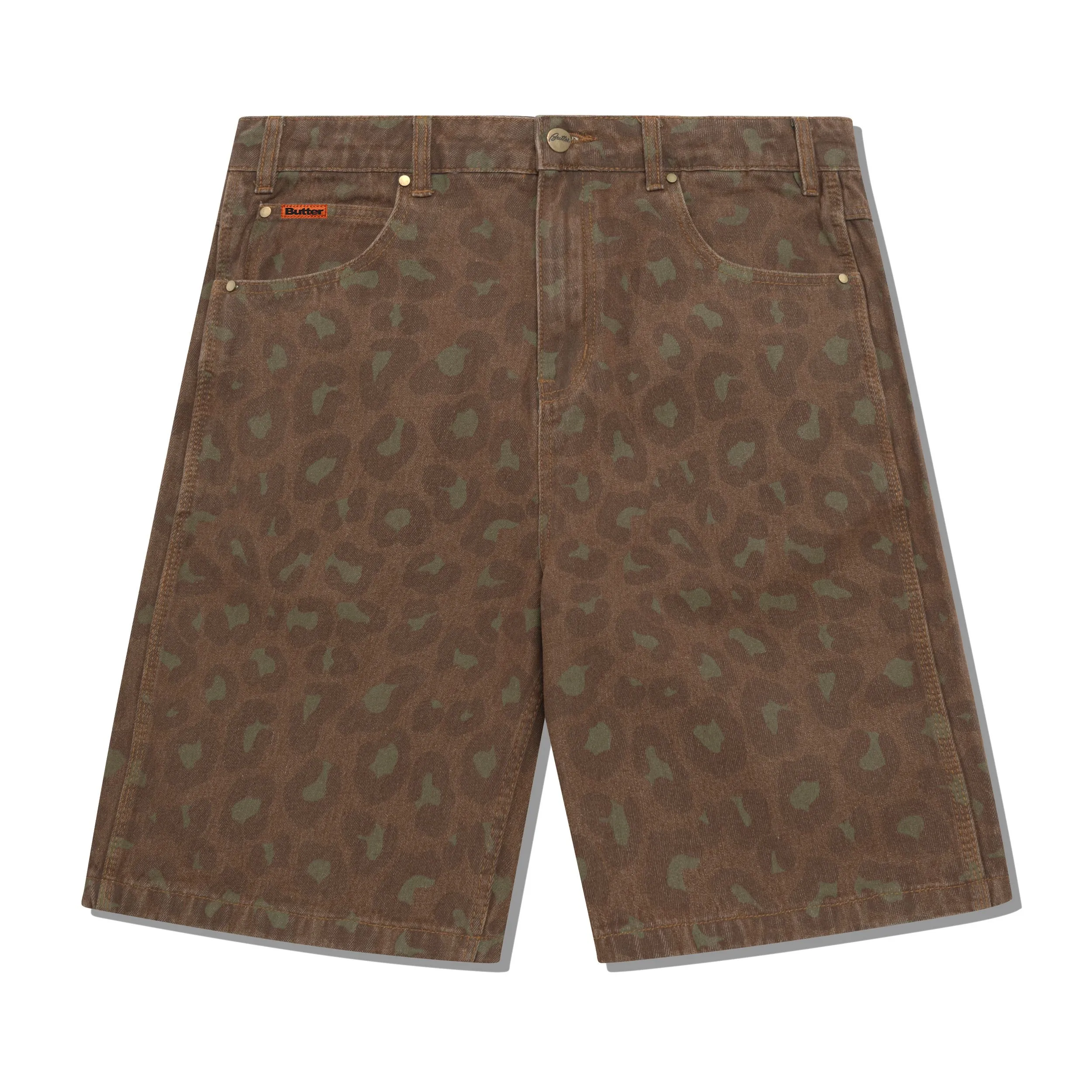 Leopard Denim Shorts, Rust