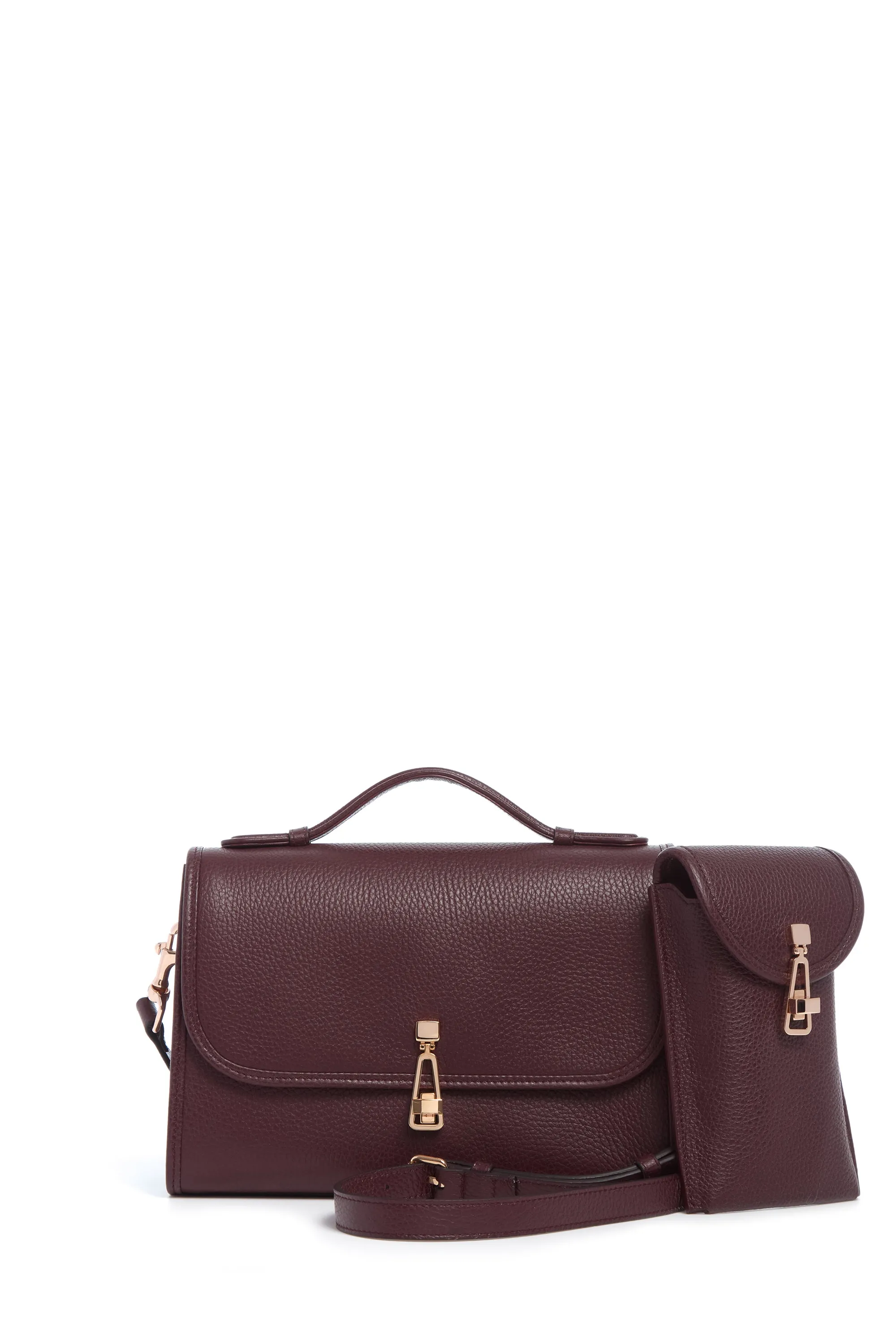 Medium Leonora Flap Bag in Bordeaux Textured Leather