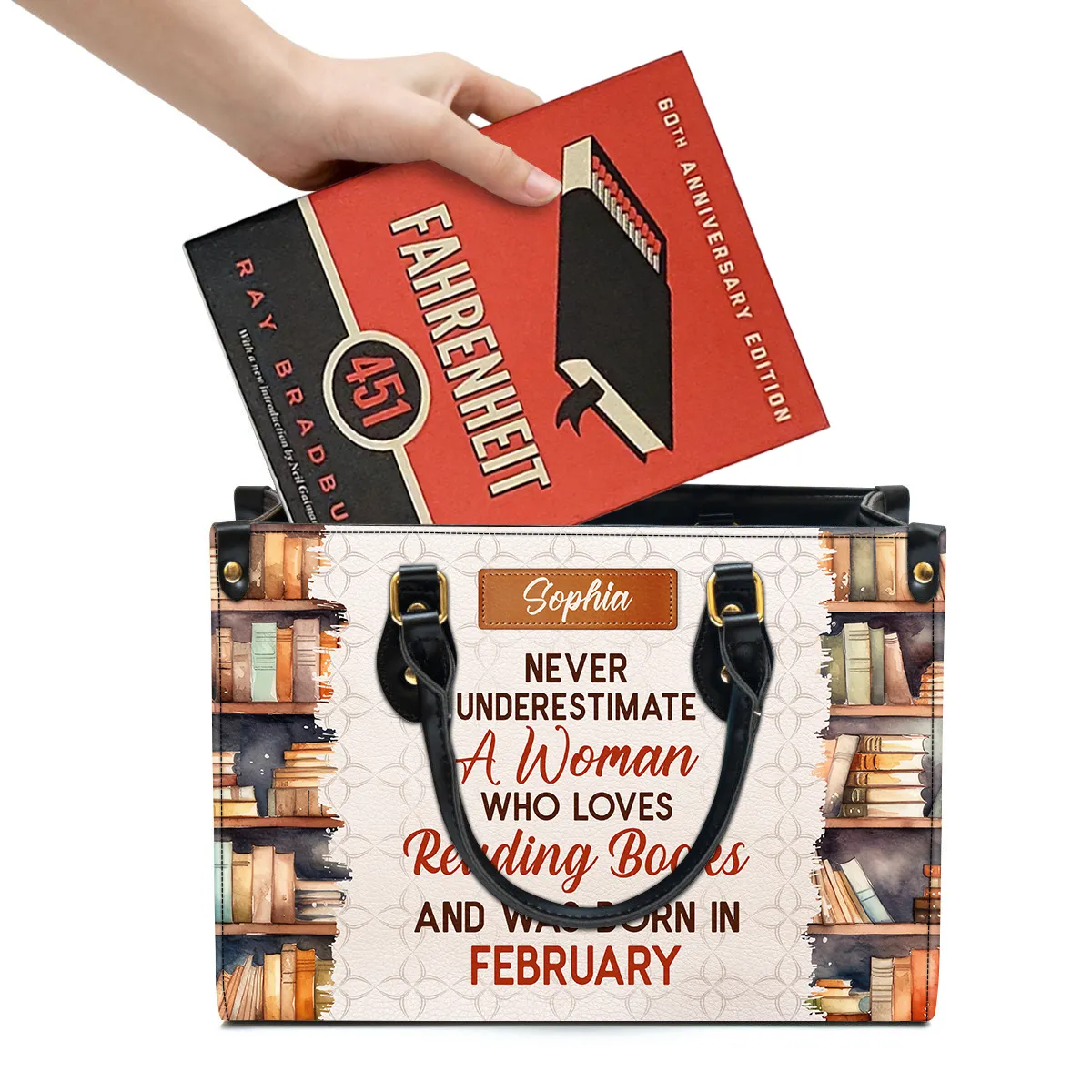 Never Underestimate A Woman Who Loves Reading Books Leather Handbag Book Lovers Gift LHB86