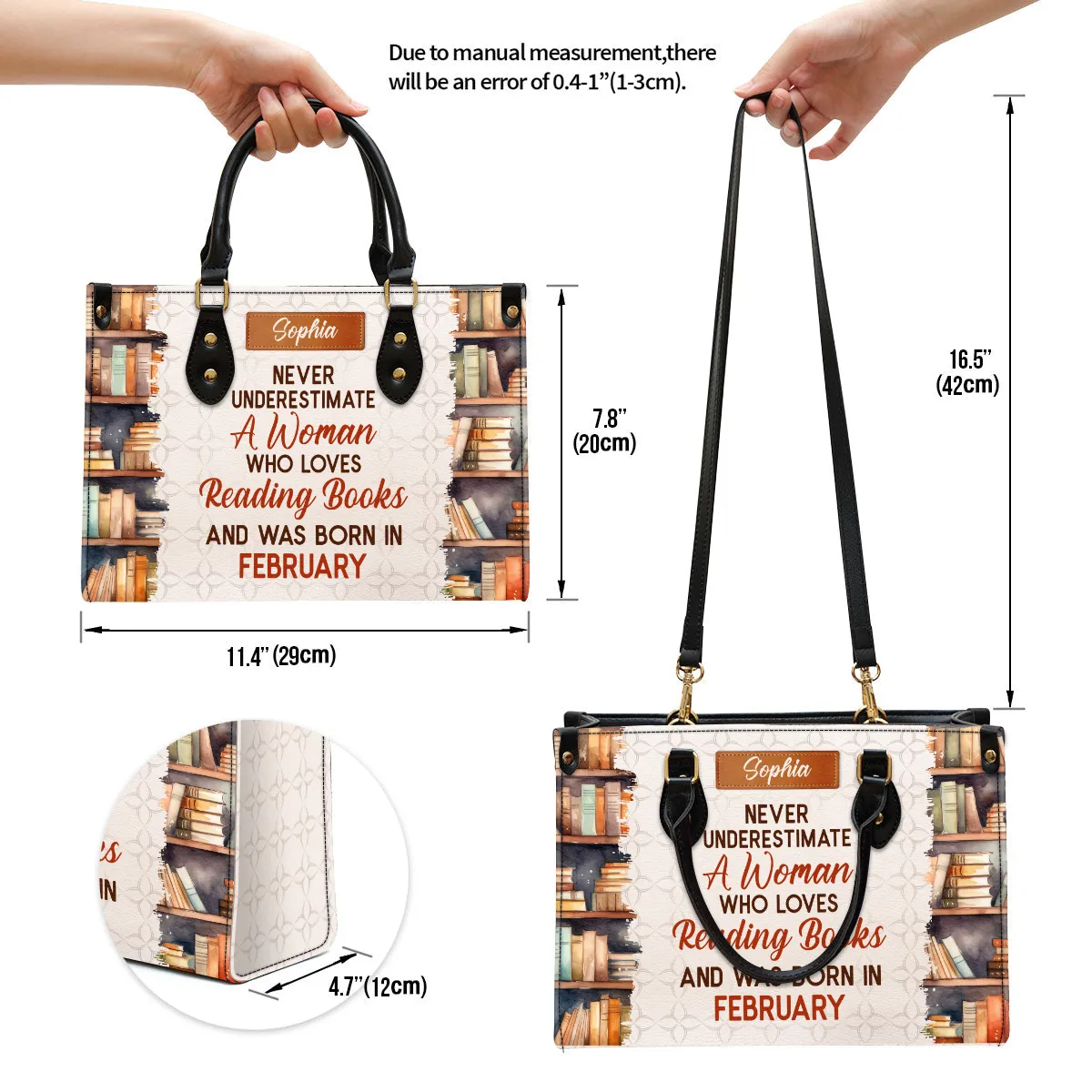 Never Underestimate A Woman Who Loves Reading Books Leather Handbag Book Lovers Gift LHB86