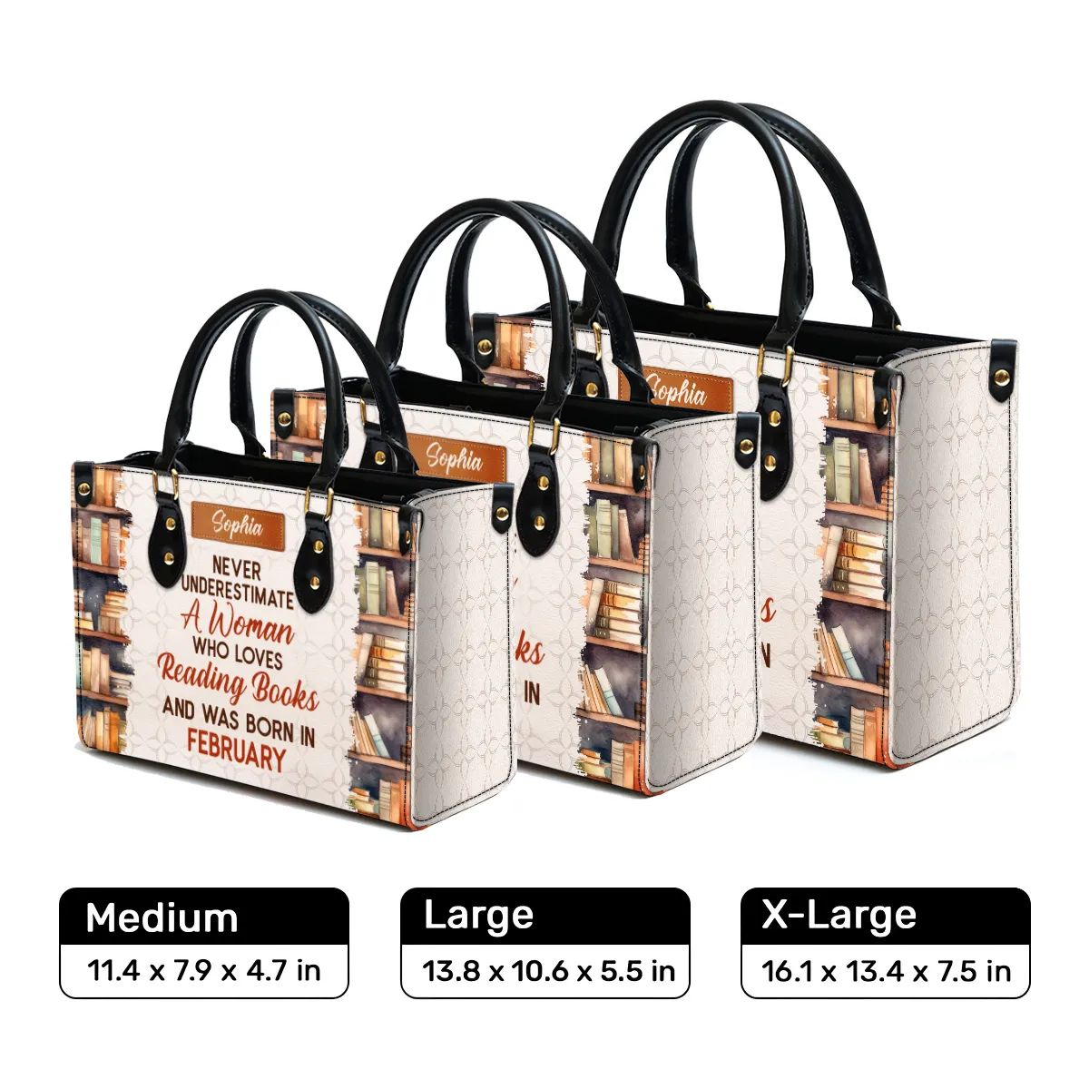 Never Underestimate A Woman Who Loves Reading Books Leather Handbag Book Lovers Gift LHB86