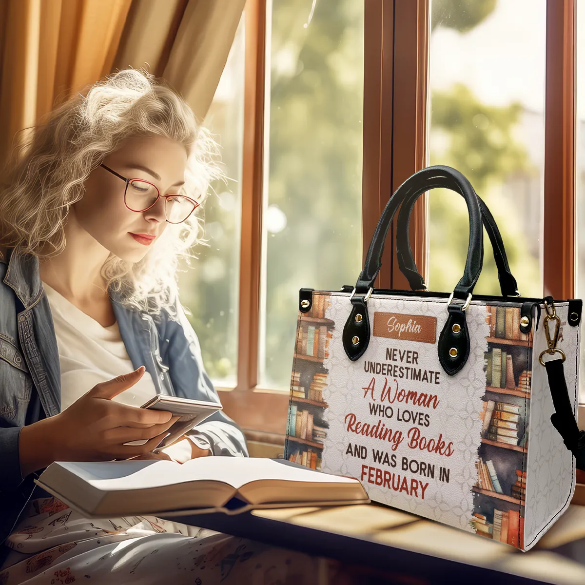 Never Underestimate A Woman Who Loves Reading Books Leather Handbag Book Lovers Gift LHB86