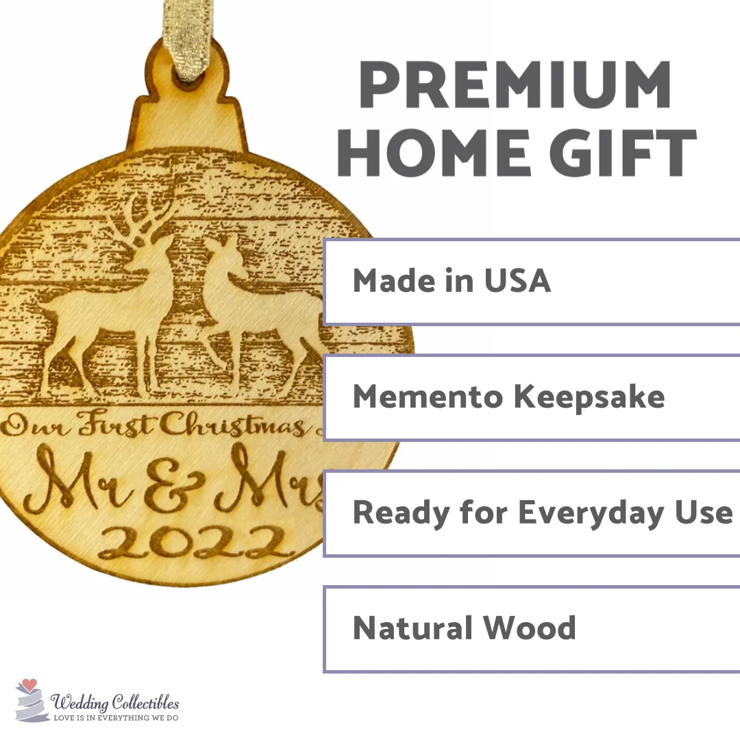 Our First Christmas Ornament (2022) Mr. and Mrs. Couples Tree Hanger | Vintage Birchwood Craftsmanship | Classic Collectible Keepsakes & Heirlooms