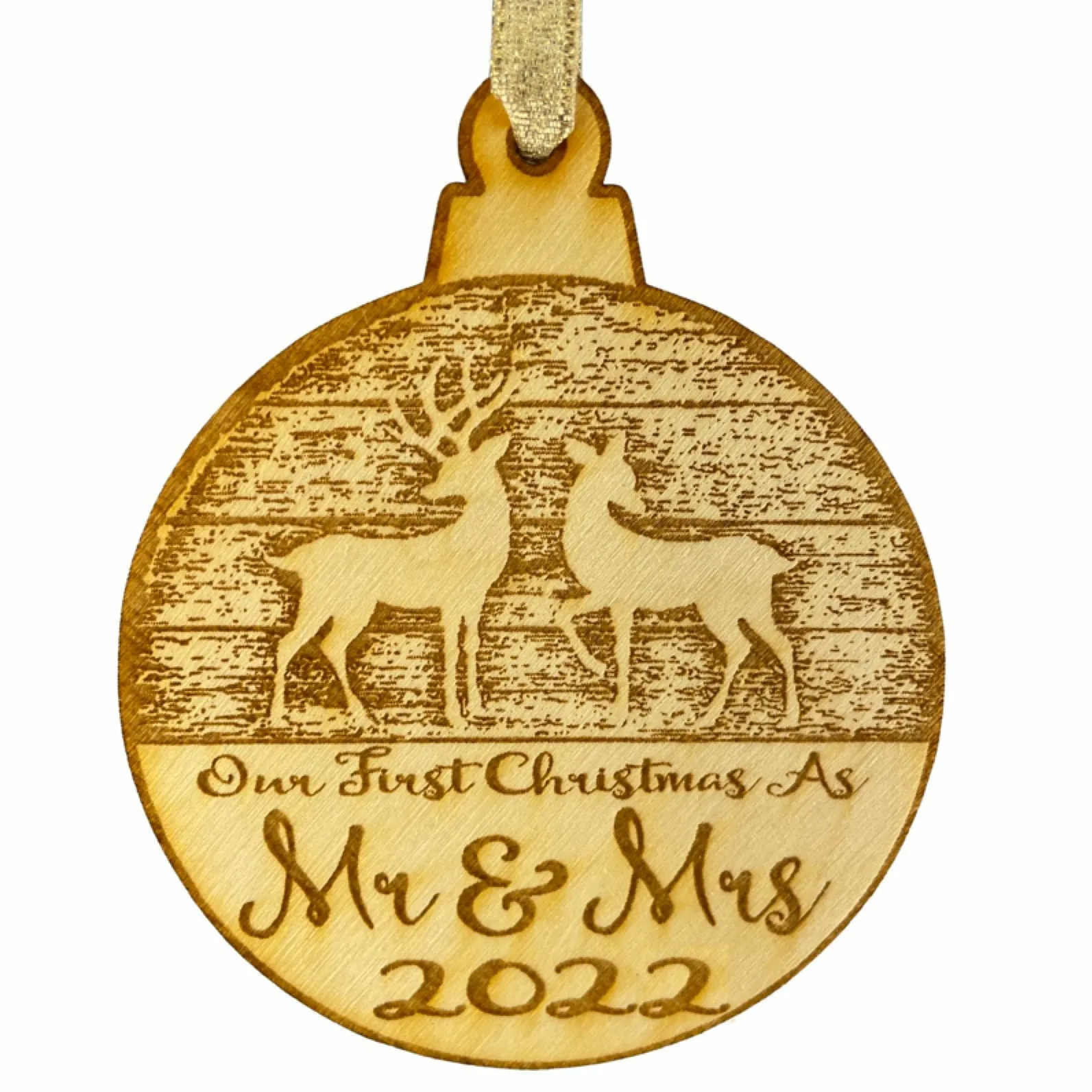 Our First Christmas Ornament (2022) Mr. and Mrs. Couples Tree Hanger | Vintage Birchwood Craftsmanship | Classic Collectible Keepsakes & Heirlooms