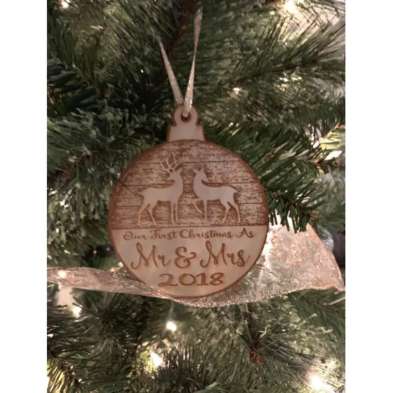 Our First Christmas Ornament (2022) Mr. and Mrs. Couples Tree Hanger | Vintage Birchwood Craftsmanship | Classic Collectible Keepsakes & Heirlooms
