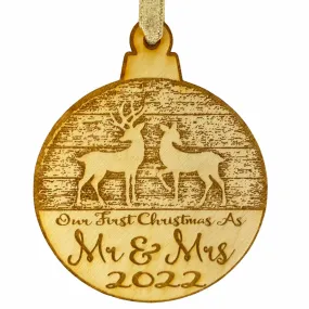 Our First Christmas Ornament (2022) Mr. and Mrs. Couples Tree Hanger | Vintage Birchwood Craftsmanship | Classic Collectible Keepsakes & Heirlooms