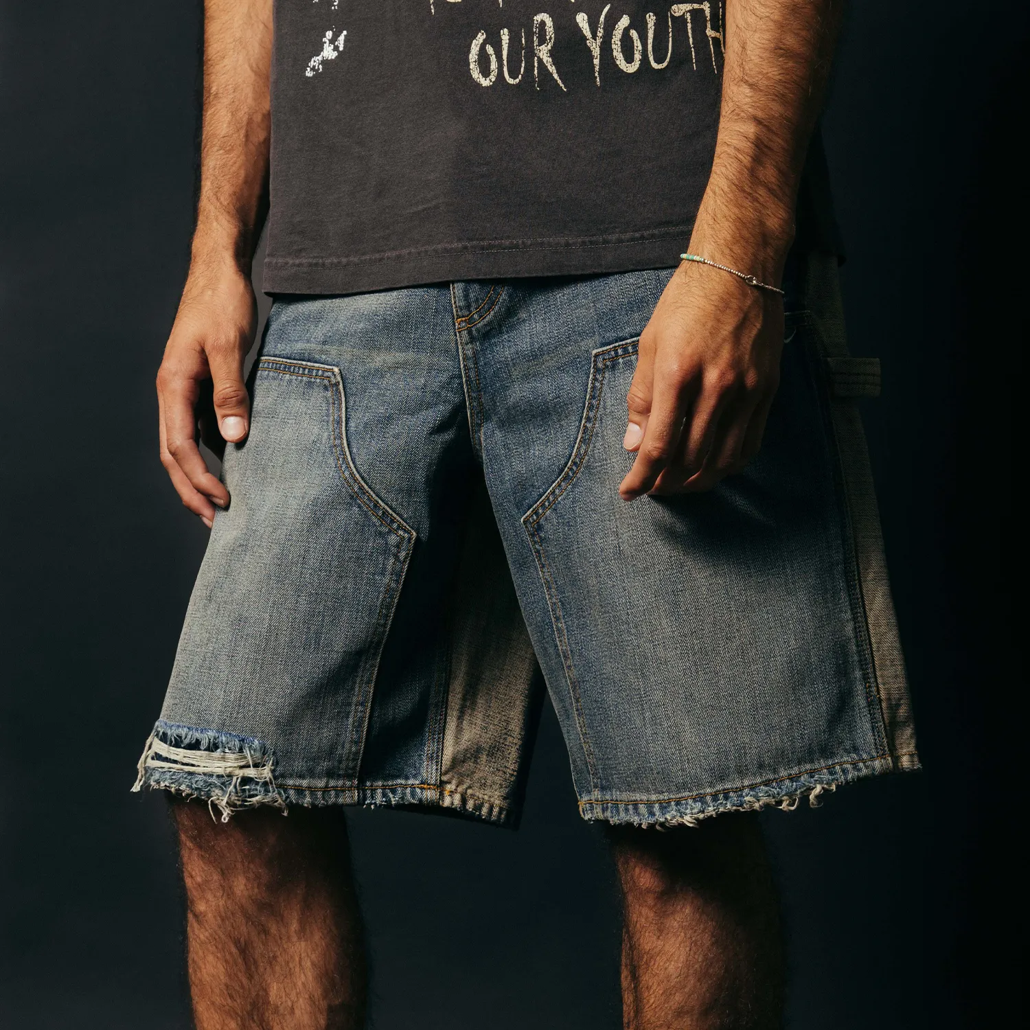 Pieces Harvey Split Carpenter Short Washed Indigo