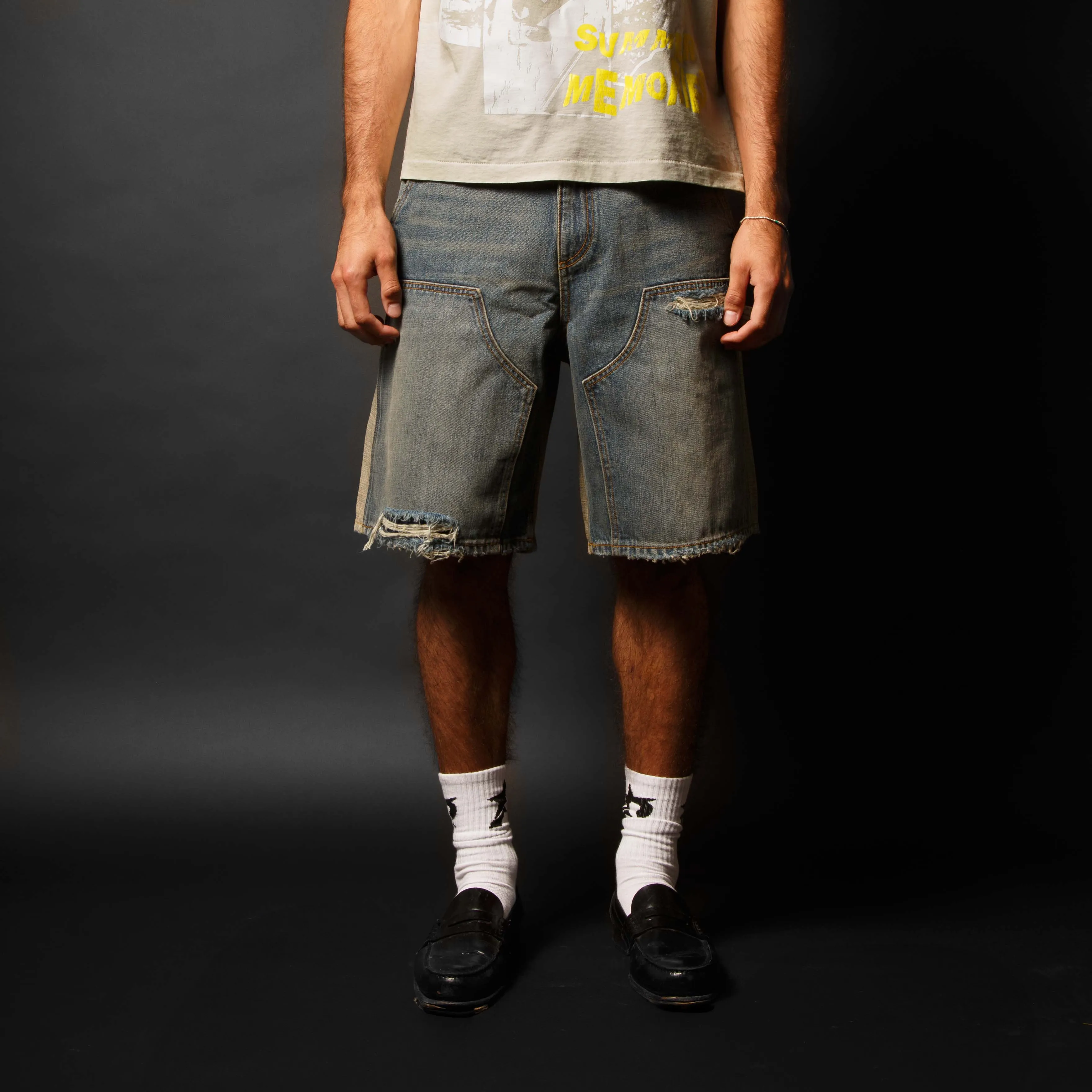 Pieces Harvey Split Carpenter Short Washed Indigo