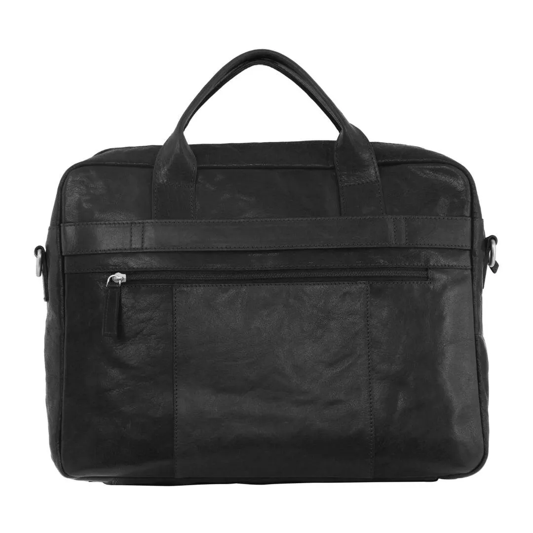 Pierre Cardin Leather 15" Laptop Crossbody Briefcase Bag (Black)