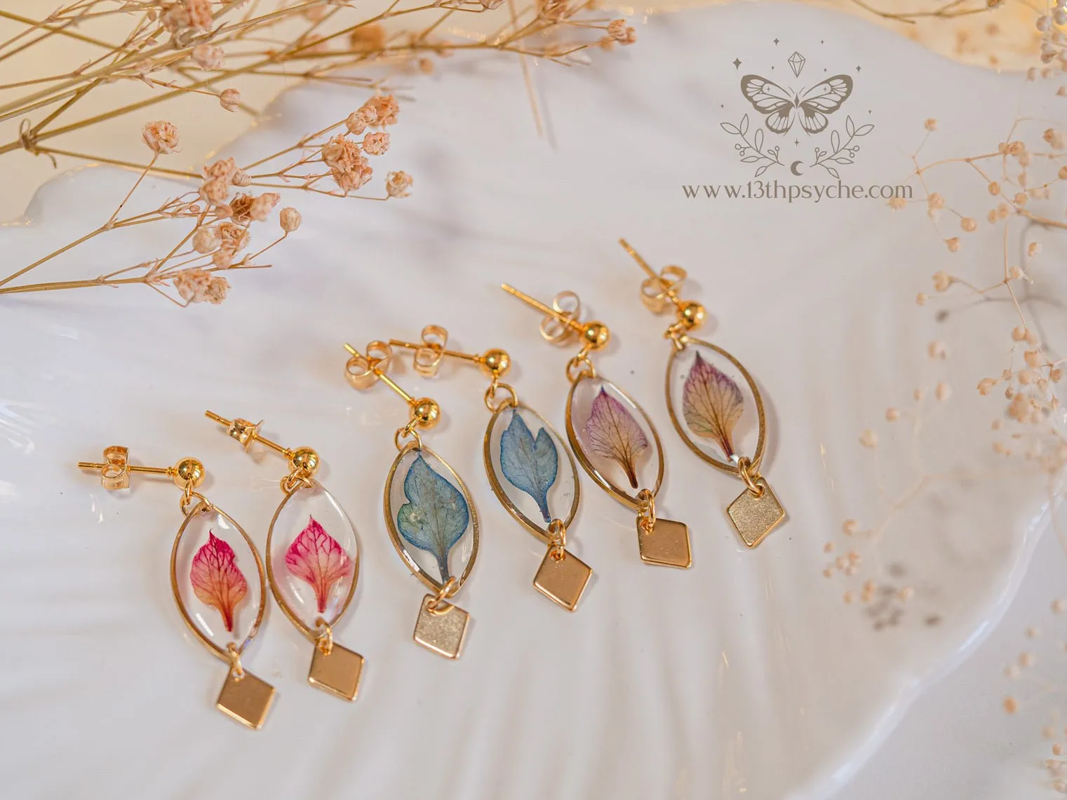 Real pressed flower petals resin earrings