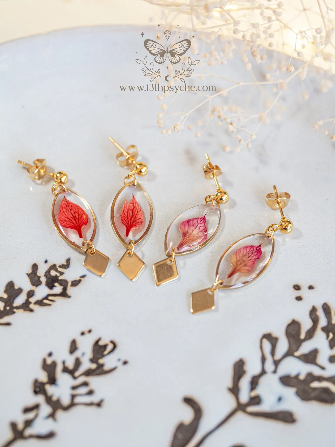 Real pressed flower petals resin earrings