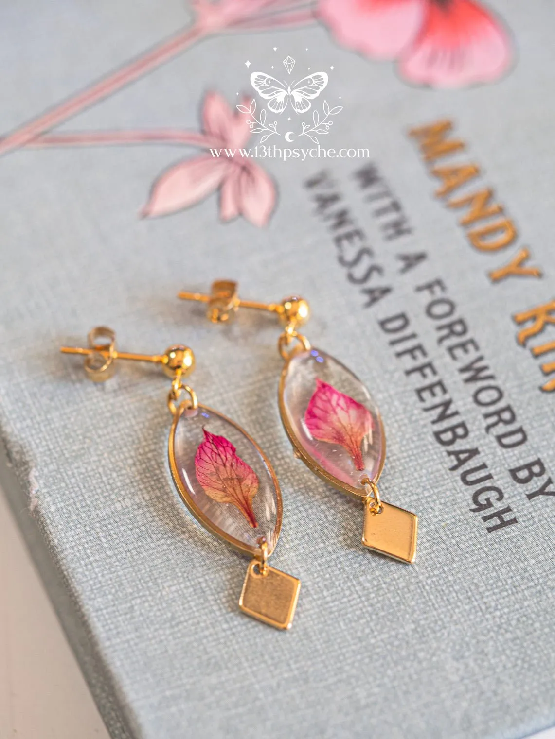 Real pressed flower petals resin earrings