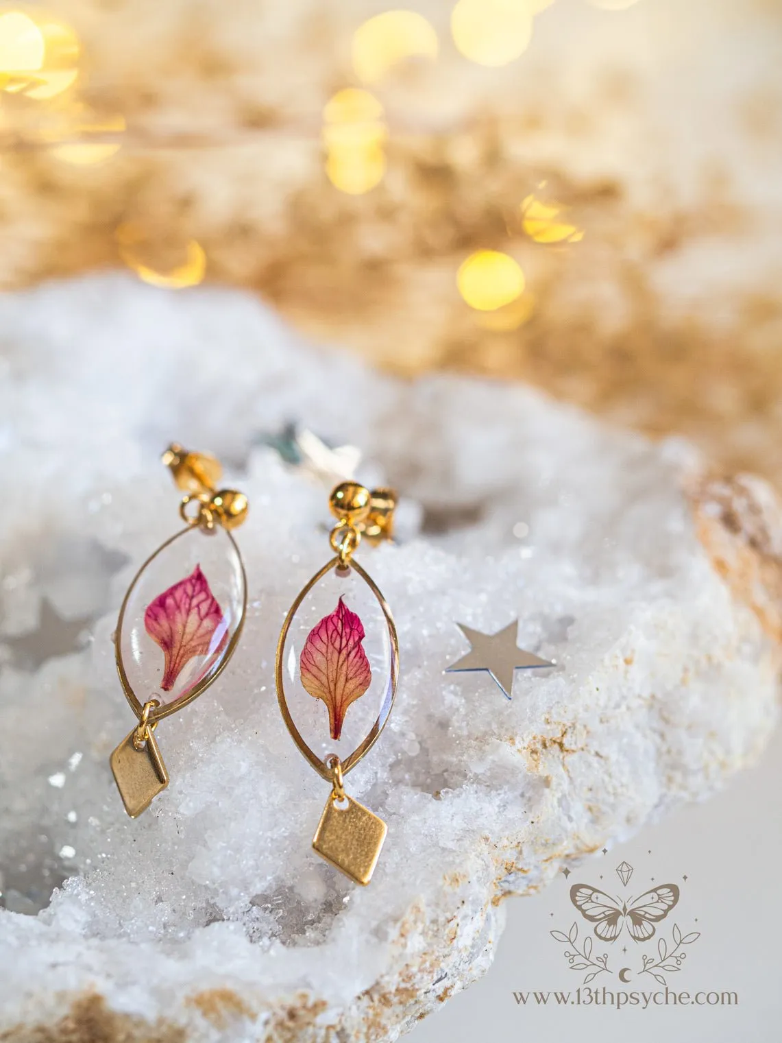 Real pressed flower petals resin earrings