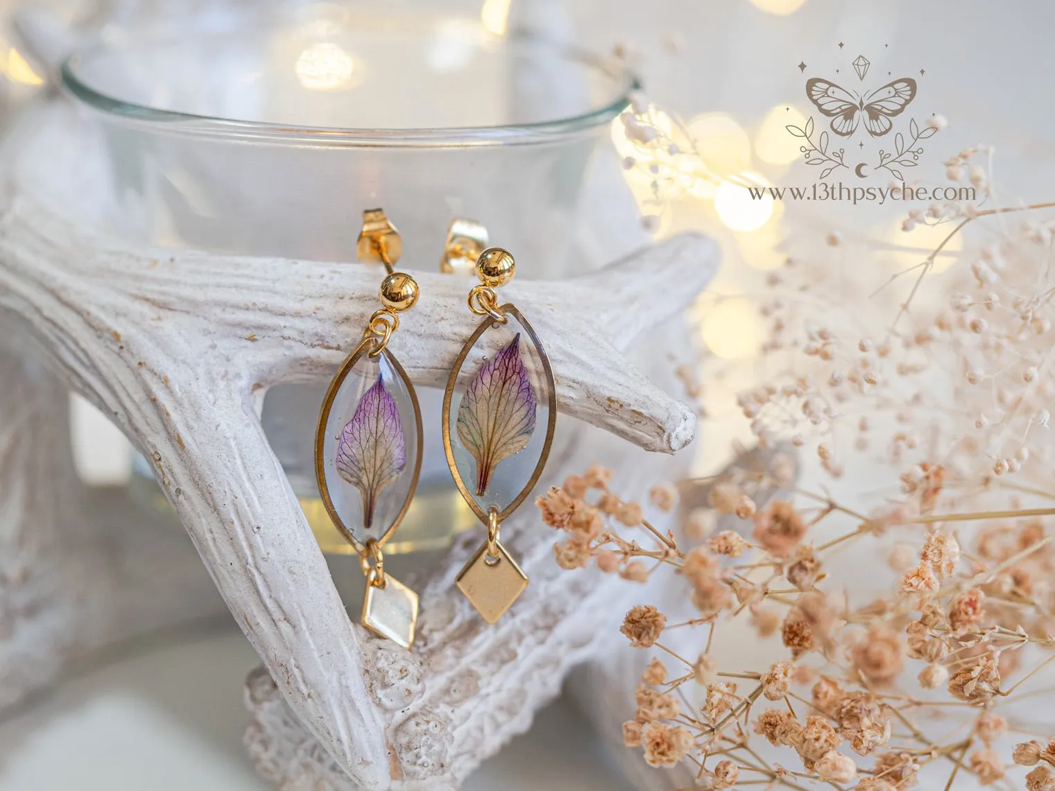 Real pressed flower petals resin earrings