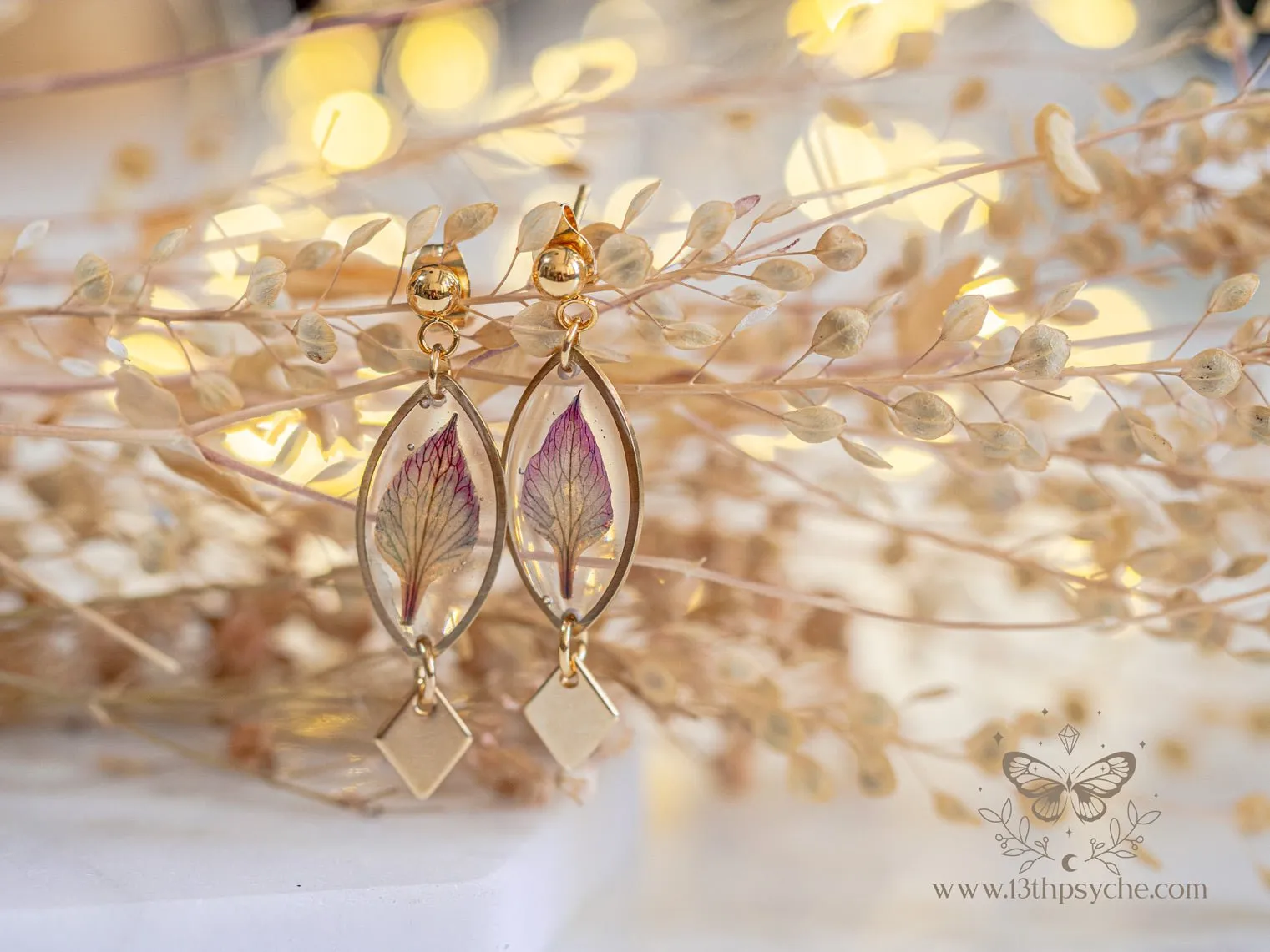 Real pressed flower petals resin earrings