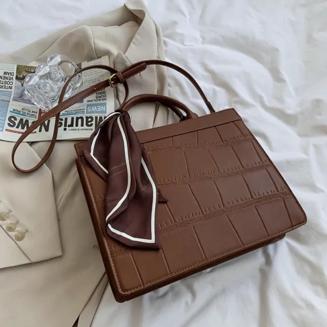 Stone pattern Faux leather Tote Handbag