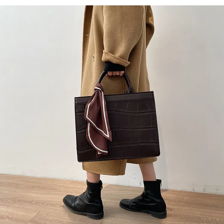 Stone pattern Faux leather Tote Handbag