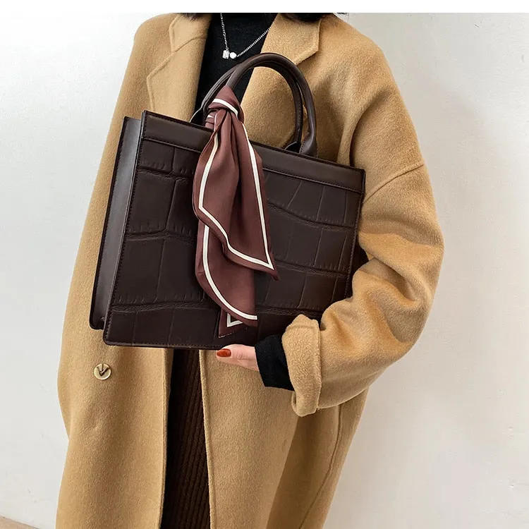 Stone pattern Faux leather Tote Handbag