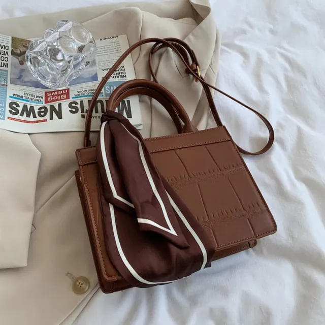Stone pattern Faux leather Tote Handbag