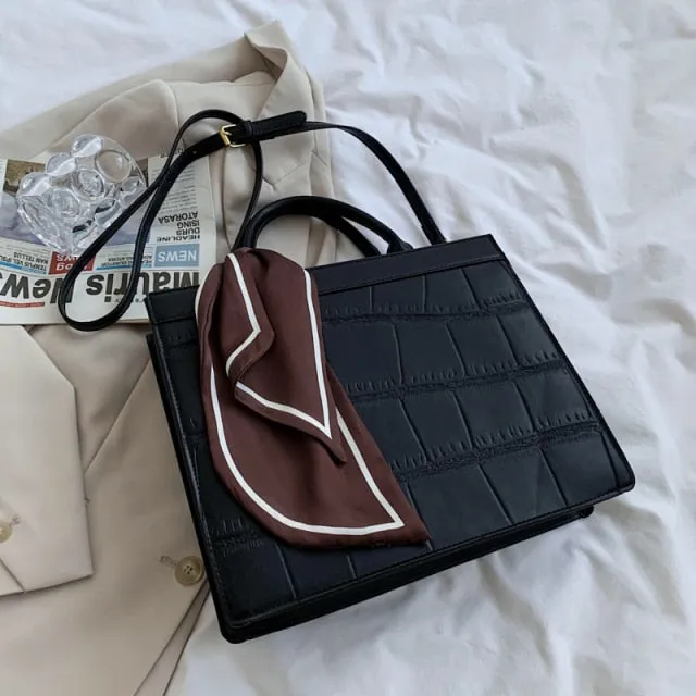 Stone pattern Faux leather Tote Handbag