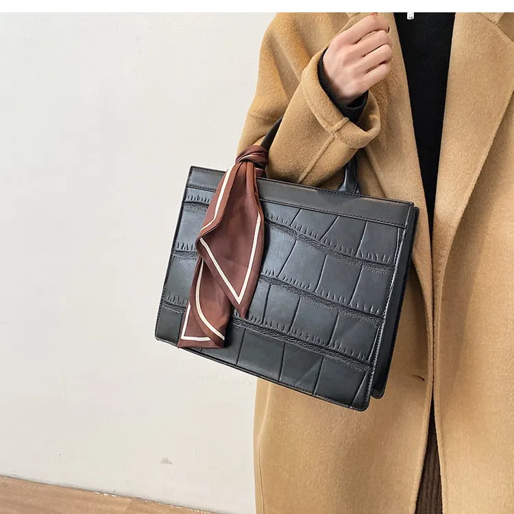 Stone pattern Faux leather Tote Handbag