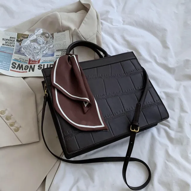Stone pattern Faux leather Tote Handbag