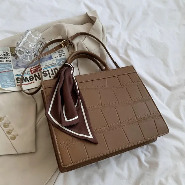 Stone pattern Faux leather Tote Handbag