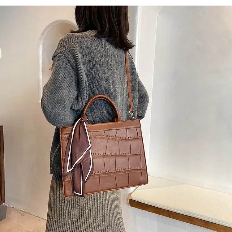 Stone pattern Faux leather Tote Handbag