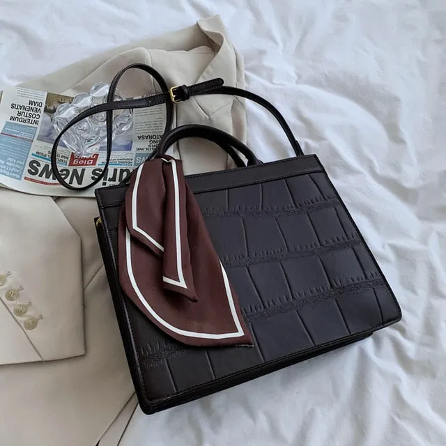 Stone pattern Faux leather Tote Handbag