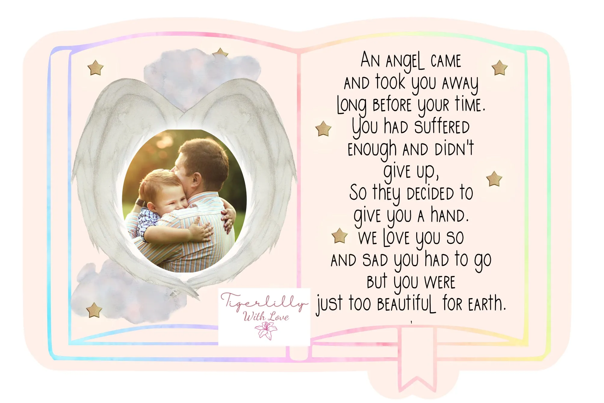 too beautiful for earth book personalised photo keyring, verse keyring, keepsake