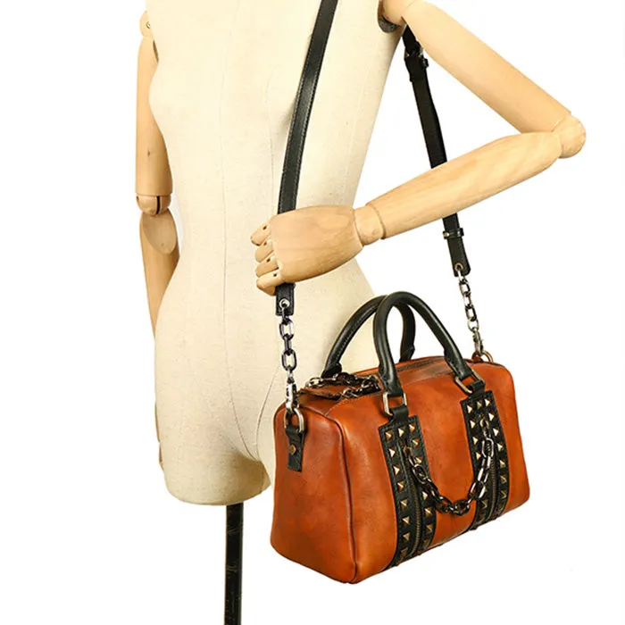 Unique Womens Crossbody Bag With Top Handle Black Leather Shoulder Bag