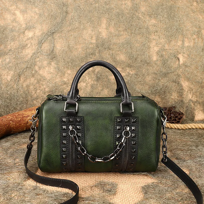 Unique Womens Crossbody Bag With Top Handle Black Leather Shoulder Bag