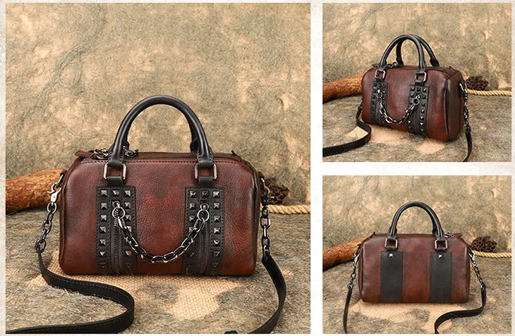 Unique Womens Crossbody Bag With Top Handle Black Leather Shoulder Bag