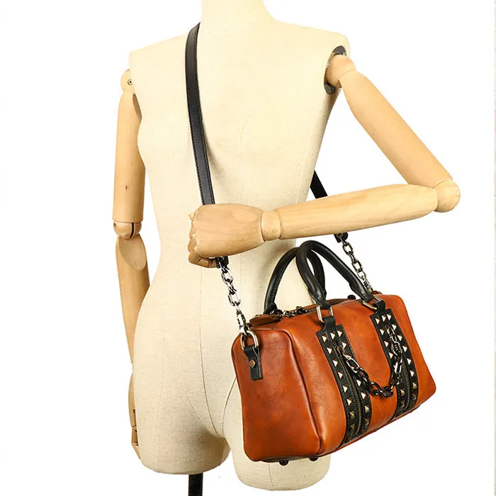 Unique Womens Crossbody Bag With Top Handle Black Leather Shoulder Bag