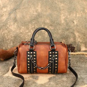 Unique Womens Crossbody Bag With Top Handle Black Leather Shoulder Bag