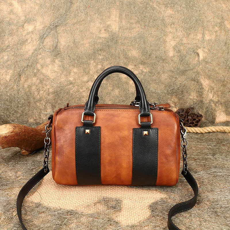 Unique Womens Crossbody Bag With Top Handle Black Leather Shoulder Bag