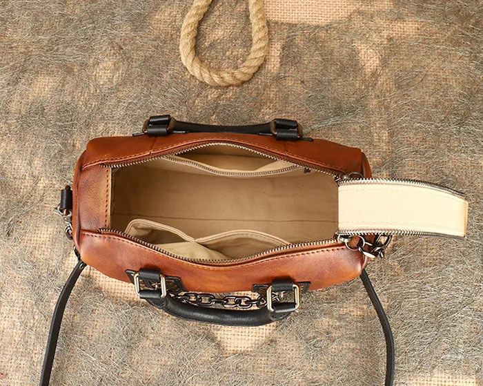 Unique Womens Crossbody Bag With Top Handle Black Leather Shoulder Bag