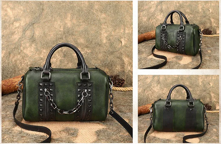 Unique Womens Crossbody Bag With Top Handle Black Leather Shoulder Bag