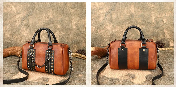 Unique Womens Crossbody Bag With Top Handle Black Leather Shoulder Bag