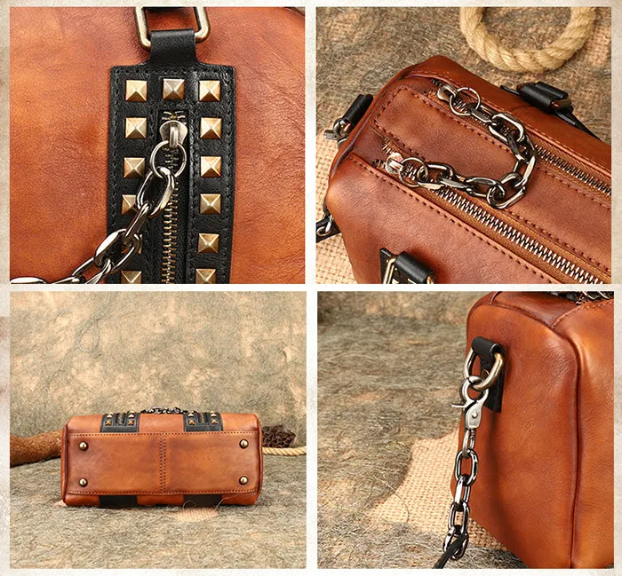Unique Womens Crossbody Bag With Top Handle Black Leather Shoulder Bag