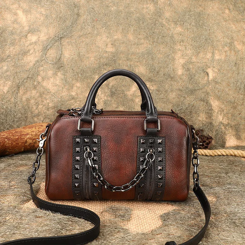 Unique Womens Crossbody Bag With Top Handle Black Leather Shoulder Bag
